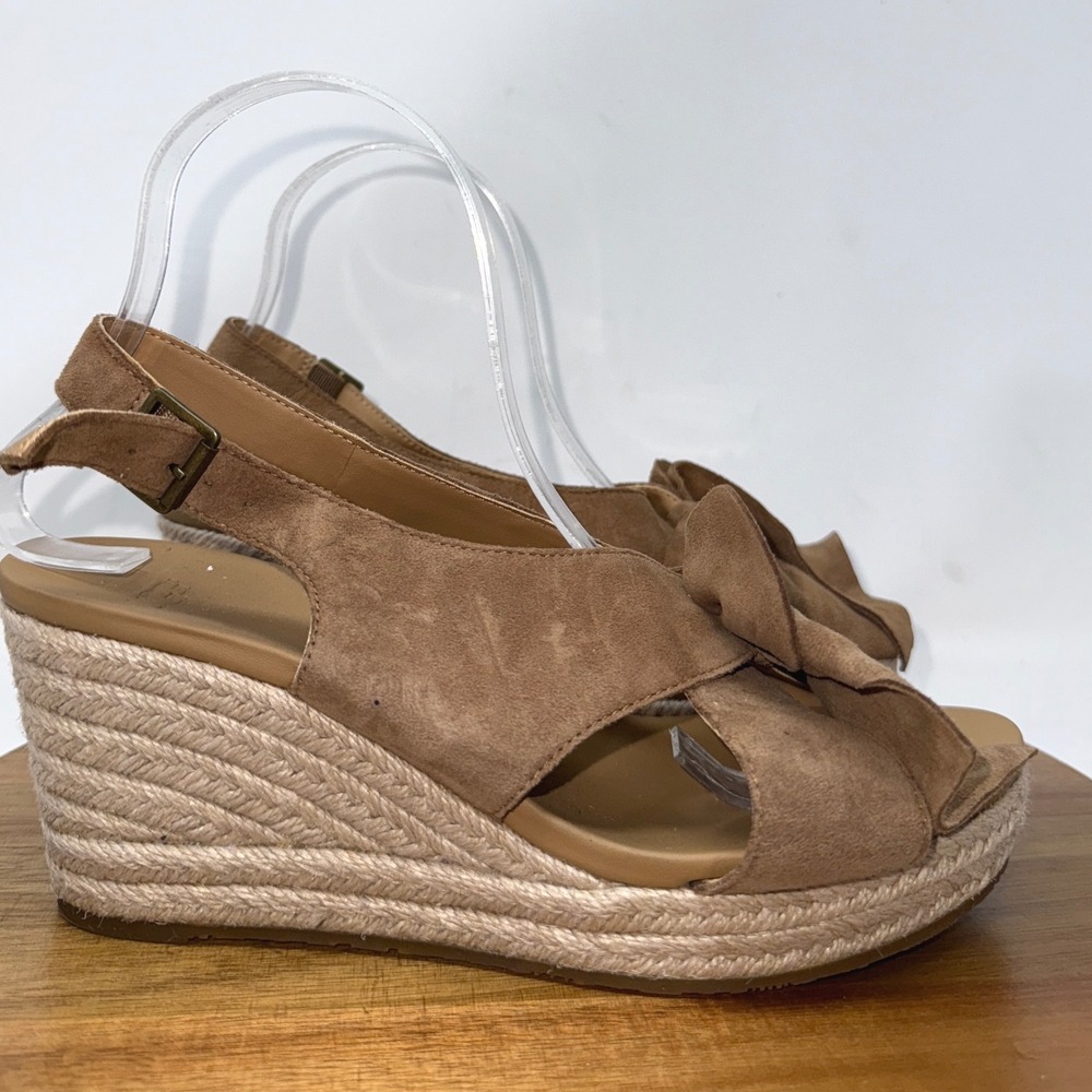 UGG Camilla Slingback Espadrille Wedge Sandals Bow Brown Suede Leather 7.5